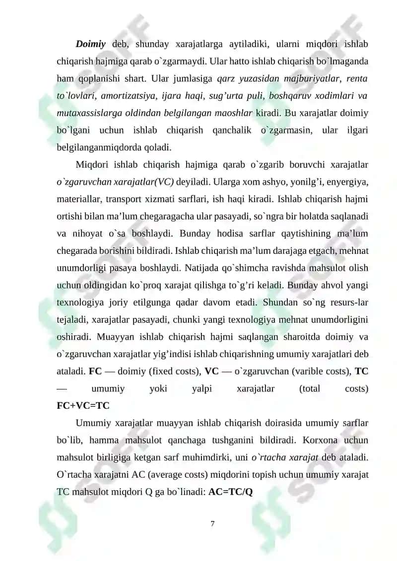 Korxona xarajatlari va uning tarkibi va turlari 7