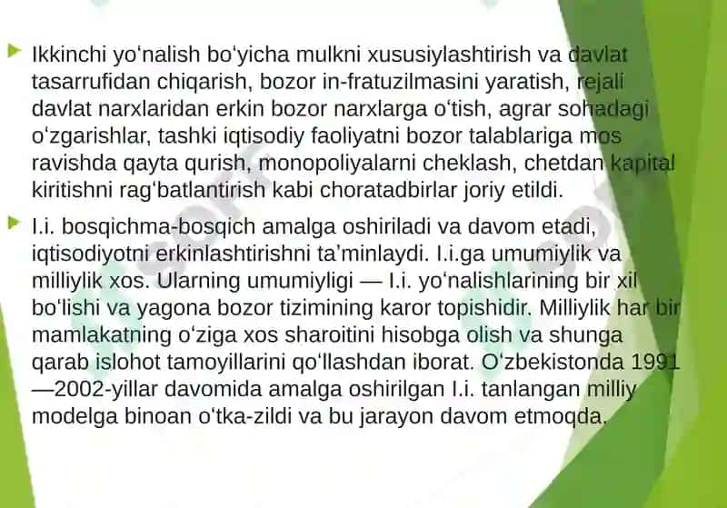 Mustaqil O'zbekiston: yosh davlatning iqtisodiy xolatni barqarorlasahtirish uchun qo'ygan qadamlar 7