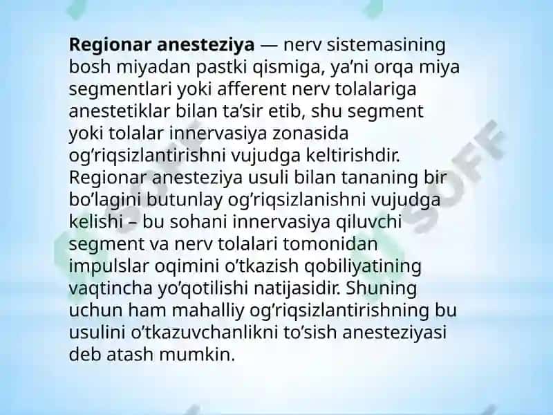 Oʻtkazuvchi ogʻriqsizlantirish texnikasi va uniasoslash 7
