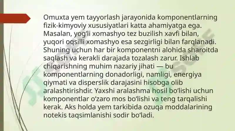 Omuxta yem komponentlarini biriktirish 7