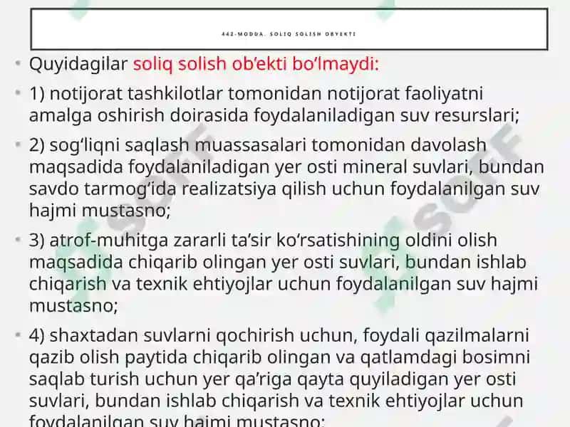 Suv resurslaridan foydalanganlik uchun soliq 7