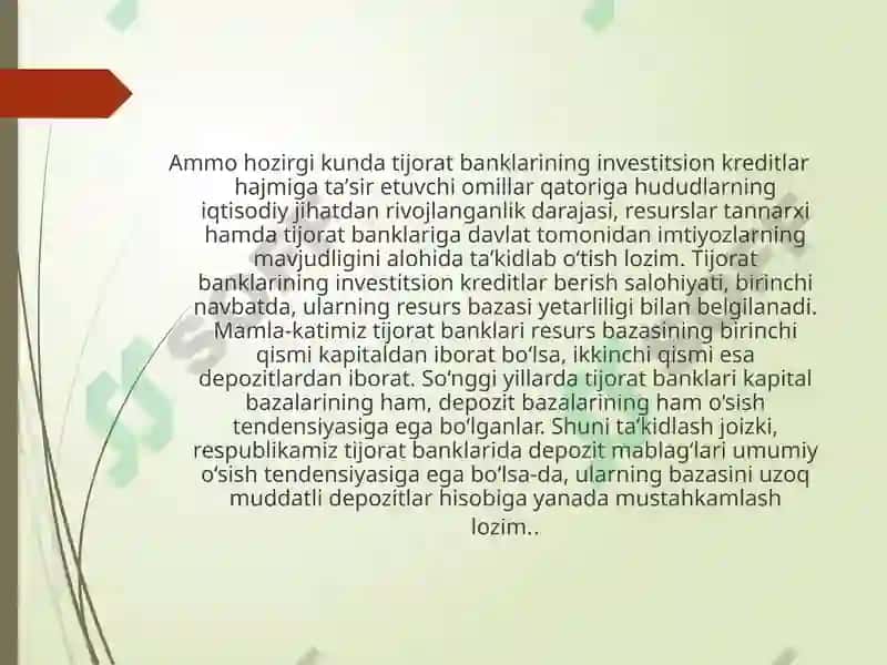 Banklarda investitsiya faoliyati tushunchasi, mazmuni va ahamiyati 7