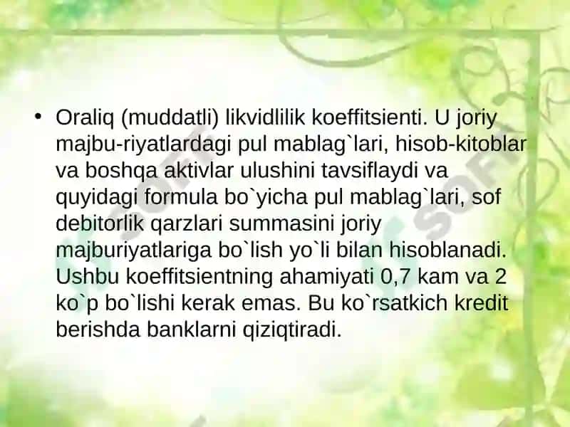 Kompaniya moliyaviy holatini baholash 7