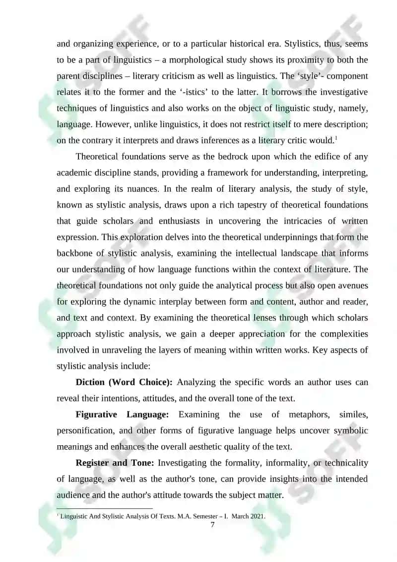 A STYLISTIC ANALYSIS WITH A FOCUS ON LEXICAL EXPRESSION 7