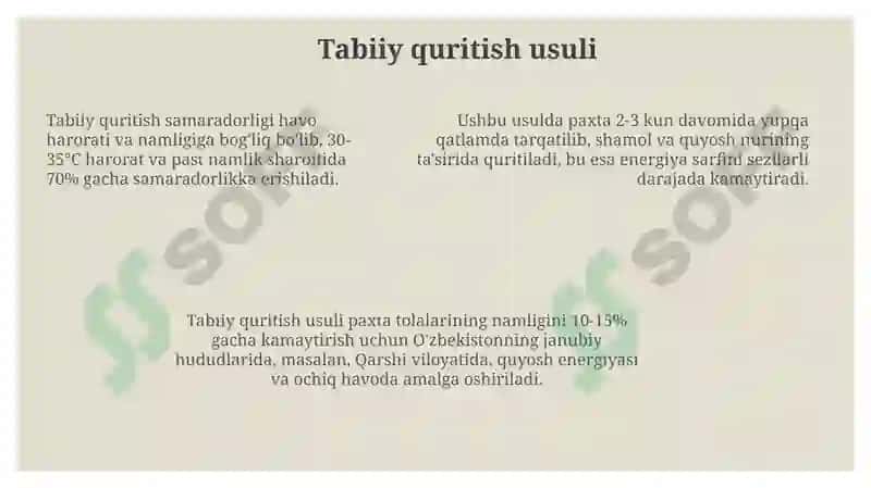 Paxta tozalash korxonalarida nam paxtani quritish 7
