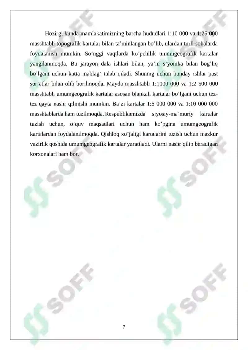 UMUMGEOGRAFIK KARTALARDA GEOGRAFIK ASOSNI TASVIRLANISHI KURS ISHI 7