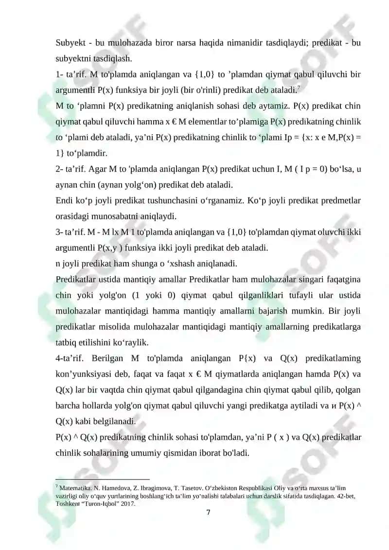 Predikatlar. Predikatli formulalar. 7