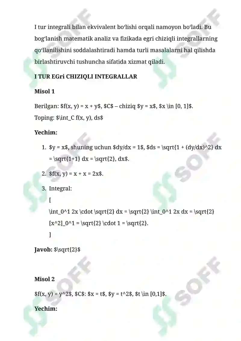 Egri Chiziqli Integral 7