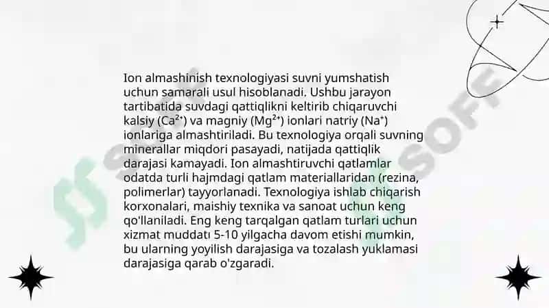 Suvning qattiqligi va uni yumshatishning texnikadagi ahamyati 8