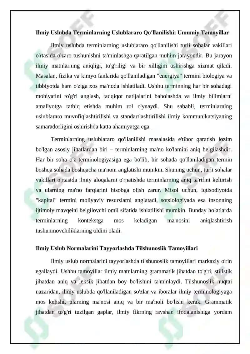 Terminlarning uslublar aro qóllanishi va ilmiy uslubda stilistik me’yorlarni tayyorlash 8