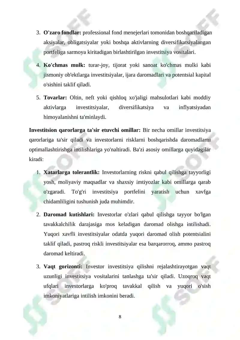 Investitsiyalar va ularga talab 8