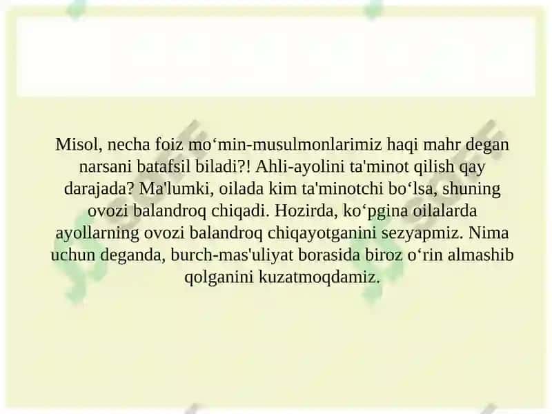 Islom dinida oilaga bo'lgan munosabatning o'ziga xos tomonlari 8