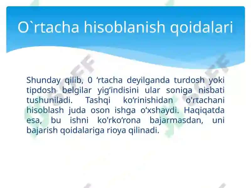 Statistik ko‘rsatkichlar. O‘rtacha miqdorlar. Variatsiya ko‘rsatkichlari 8