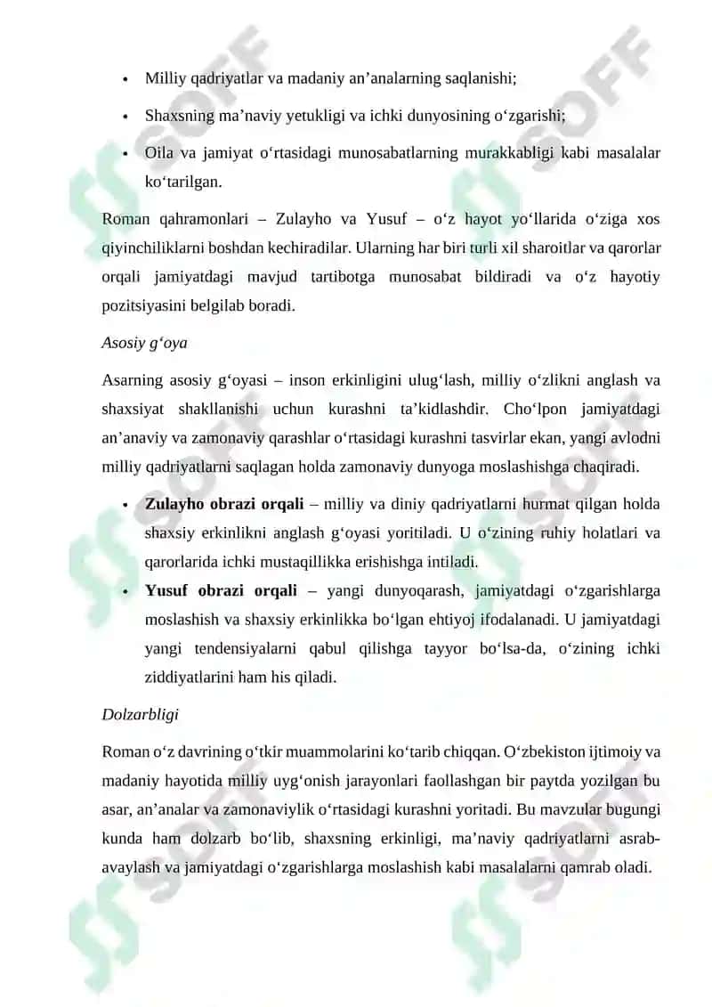 Cho'lponning Kecha va kunduz asarini obrazlar tizimi orqali tahlil qilish 8