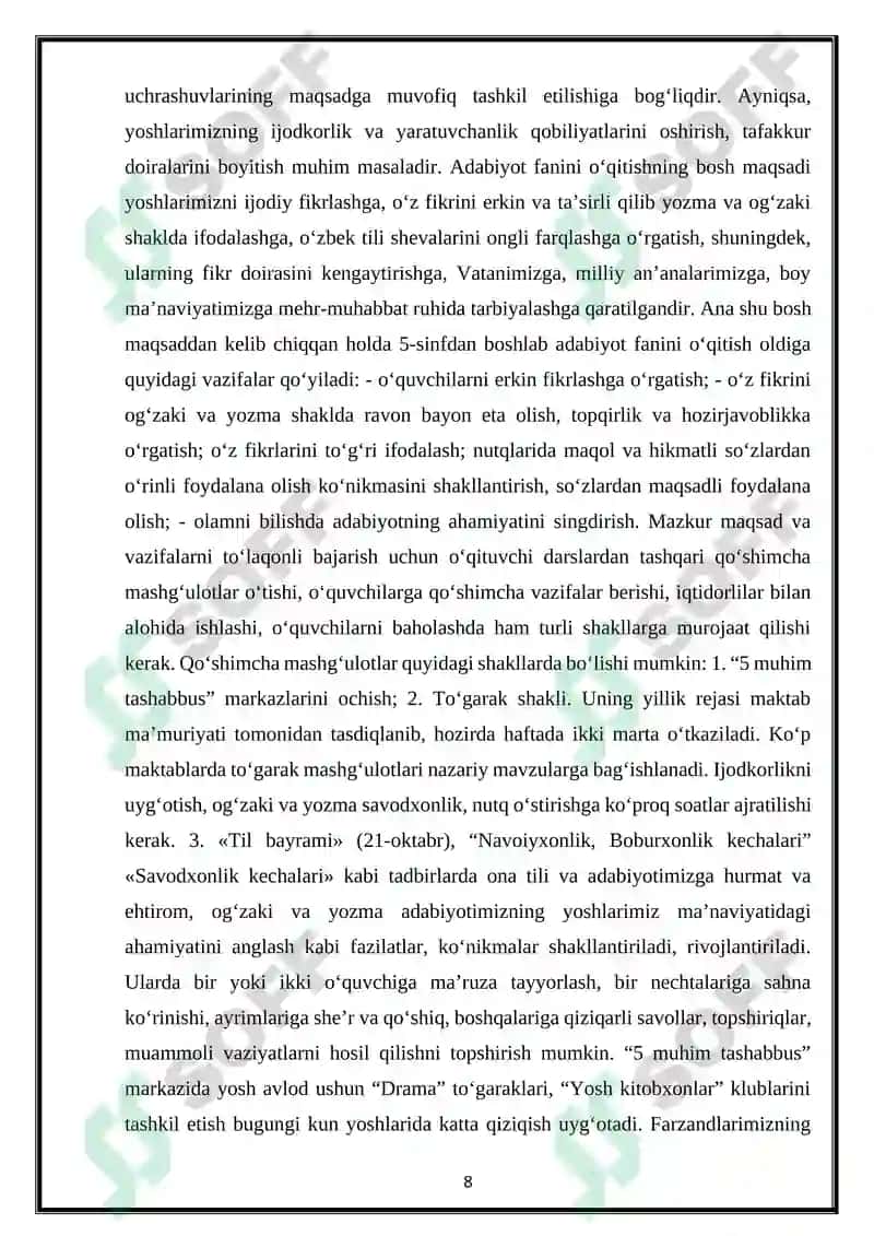 ADABIYOT DASRLARIDA BADIIY IJODKORLIKNI RIVOJLANTIRISH 8