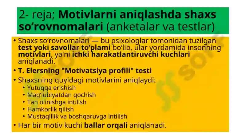 Shaxsning motivatsion sohasi psixodiagnostikasi 8
