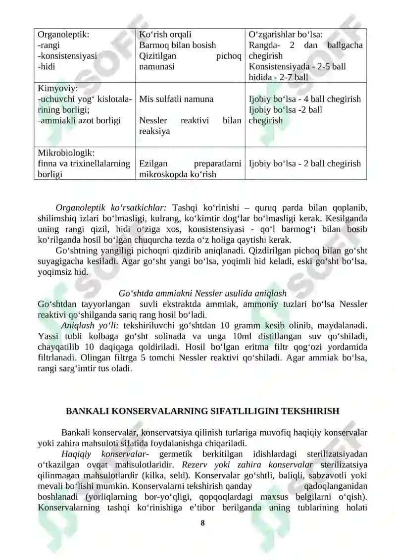 TEZ BUZILUVCHI OVQAT MAHSULOTLARINING TO‘LA SIFATLILIGINI BAHOLASH 8