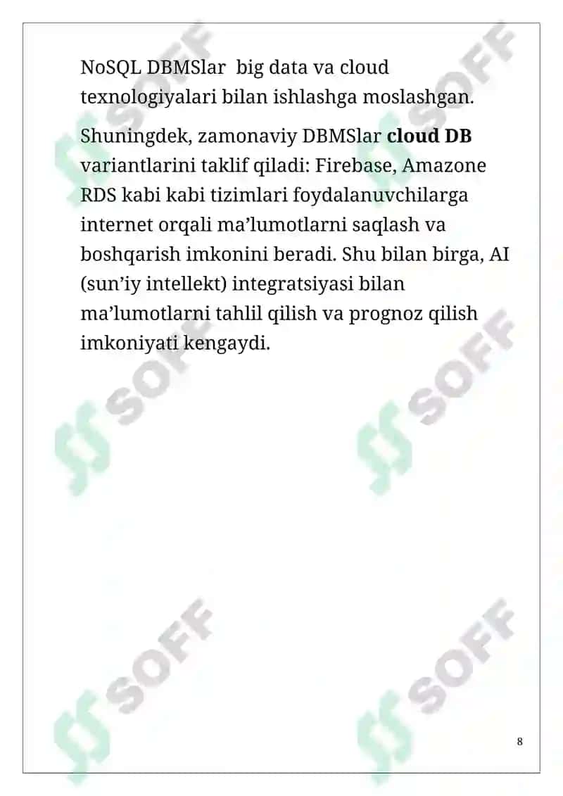 Ma’lumotlar bazasi boshqarish tizimlari va ma’lumotlar bazasini ishlab chiqish dasturiy vositalarining rivojlanish tarixi 8