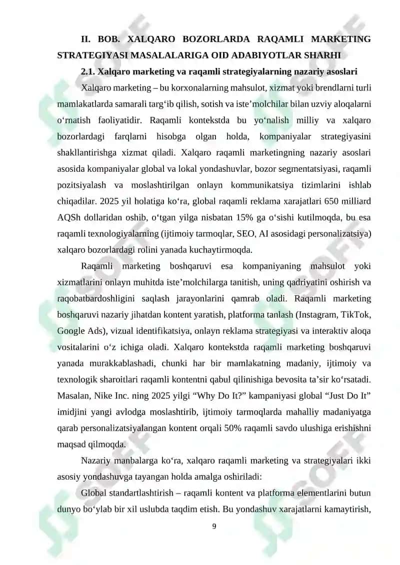 TADQIQOT ISHI. Xalqaro bozarlarda raqamli marketing strategiyasi 8