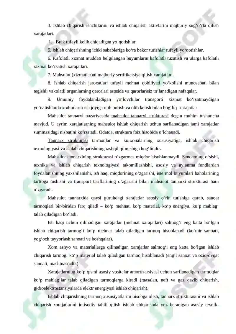 Sanoatda tannarx, foyda va ishlab chiqarish rentabelligi 8