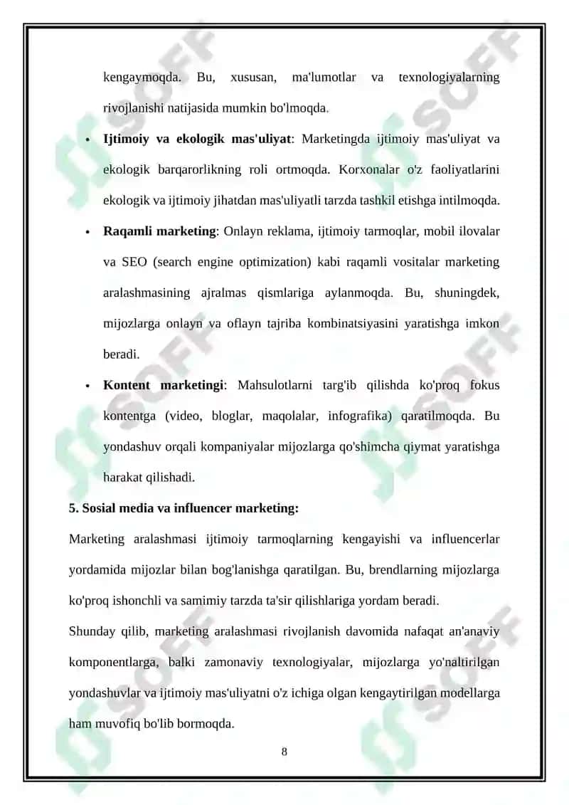 Marketing aralashmasini tahlil qilish 8