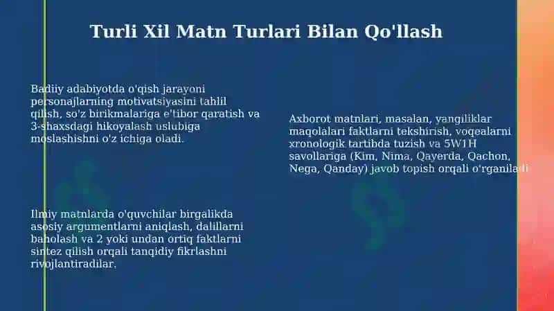 "Birgalikda o'qiymiz metodidan foydalanish" 8