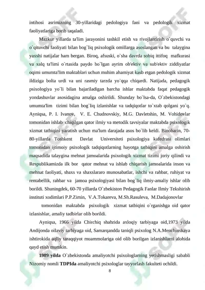 Psixologik xizmat fani rivojlanishining ilmiy-tarixiy asoslari 8