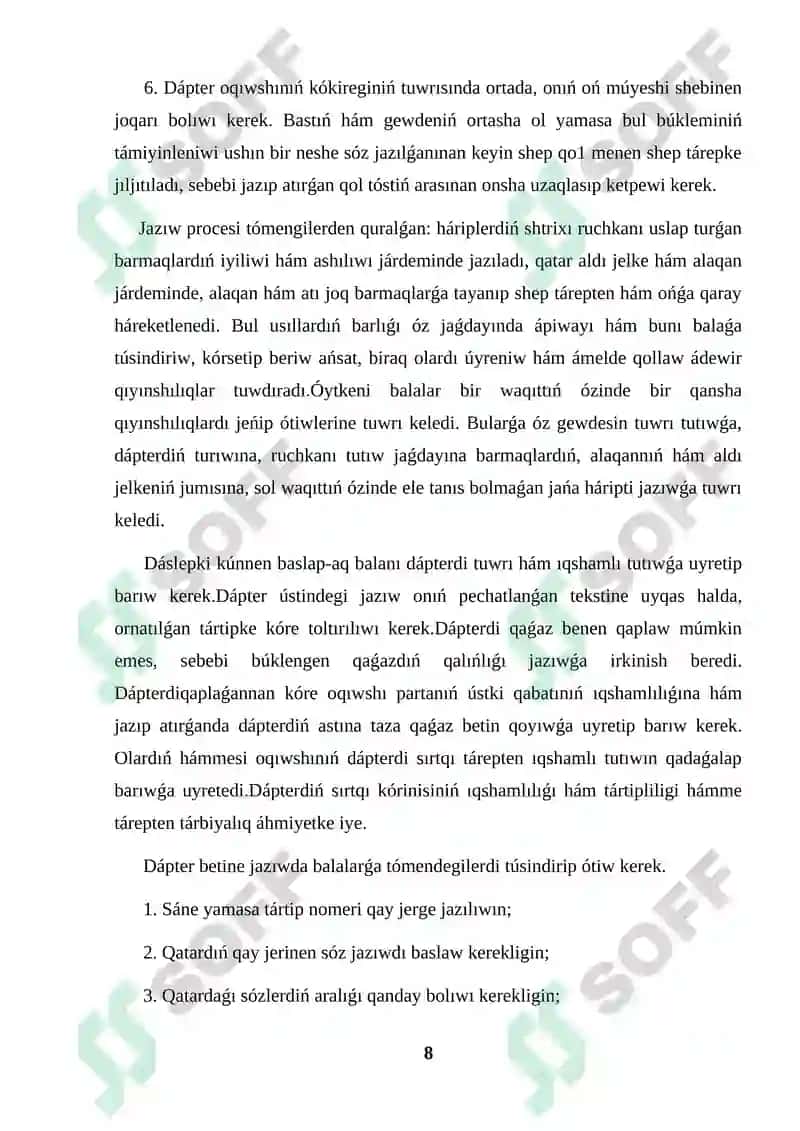 Álipbe dáwirinde jazıwdı qáliplestiriw kurs jumısı 8