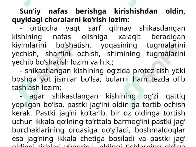 Elektr tokidan shikastlangan va boshqa baxtsiz hodisaga uchrashganlarga birinchi yordam berish qoidalari 8