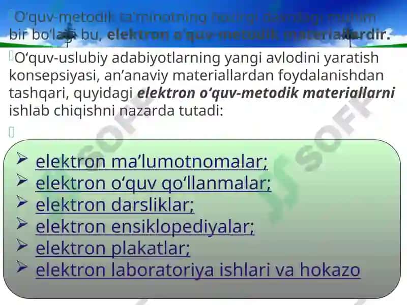 O’QITISHNI TASHKIL ETISHDA QO’LLANILADIGAN TA’MINOTLAR 8