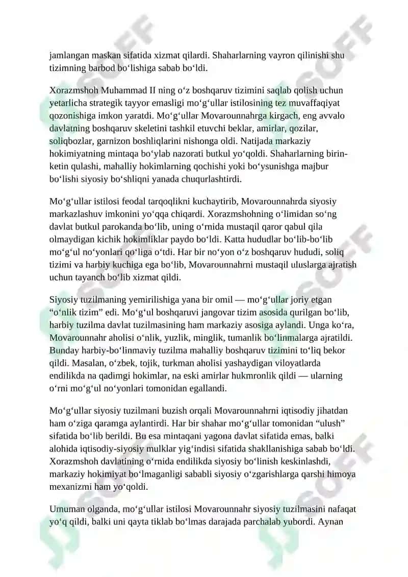Mo‘g‘ullar istilosi va uning oqibatlari. 8