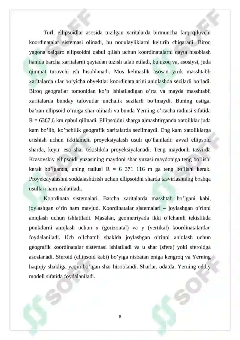 DUNYO KARTALARINI TUZISHDA PROYEKSIYALARNING QO‘LLANILISHI 8