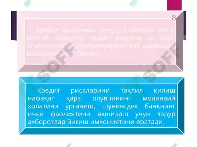 Тижорат банклари кредит сиёсати ва кредит рискини бошкаришга куйиладган талаблар 8