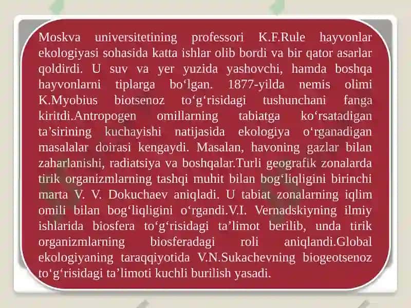 Ekologiya fanining maqsad va vazifasi 8