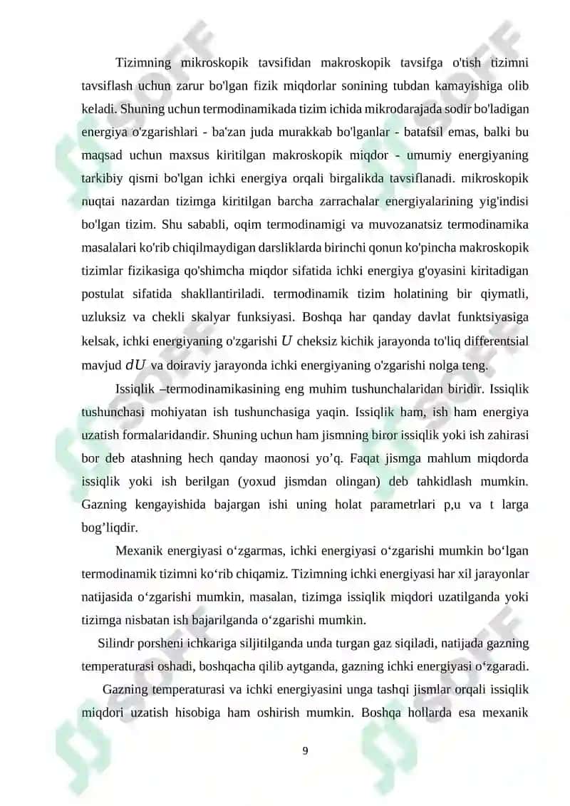 Termodinamikaning birinchi qonunini 8