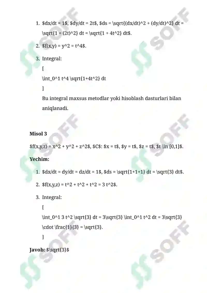 Egri Chiziqli Integral 8