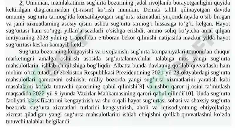 O'zbekiston sug‘urta bozori va unidavlat tomonidan tartibga solish 8
