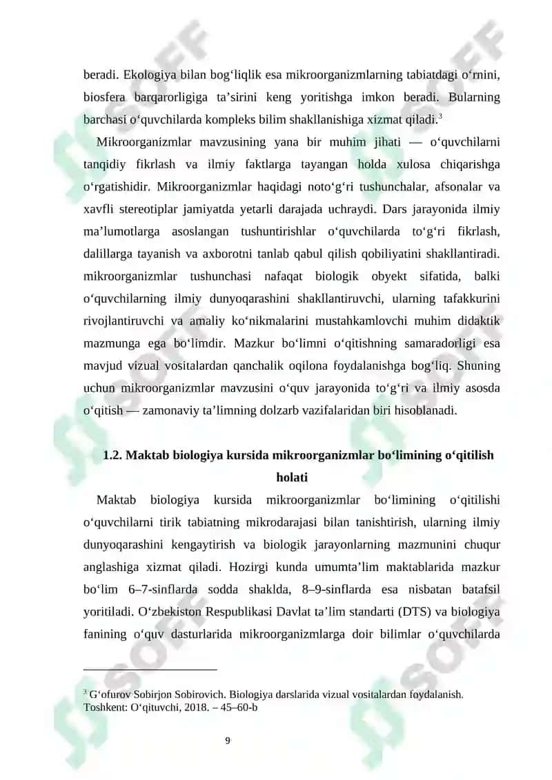 Mikroorganizmlar haqida bilimlarni o‘quvchilarga yetkazishda vizual vositalardan foydalanish metodikasi 8