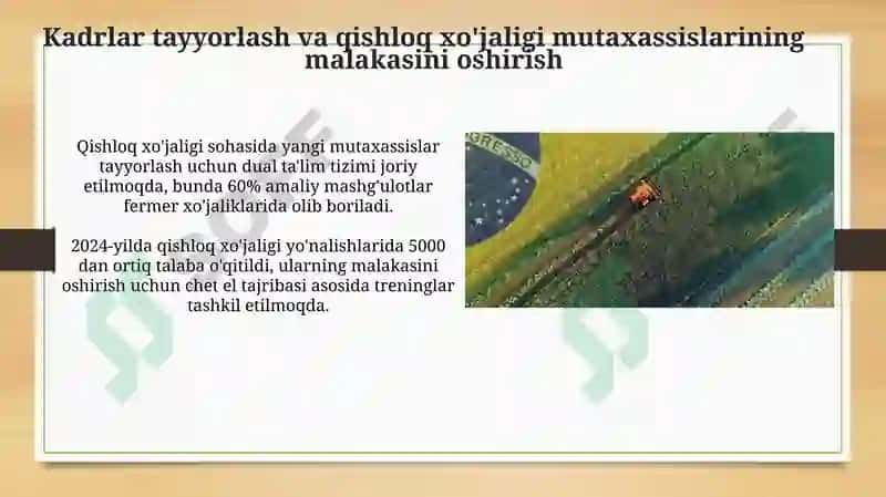 Iqtisodiy tarmoqlarni modernizatsiya Qilish va Qishloq Xo'jaligining Jadal Rivojlanishi 8