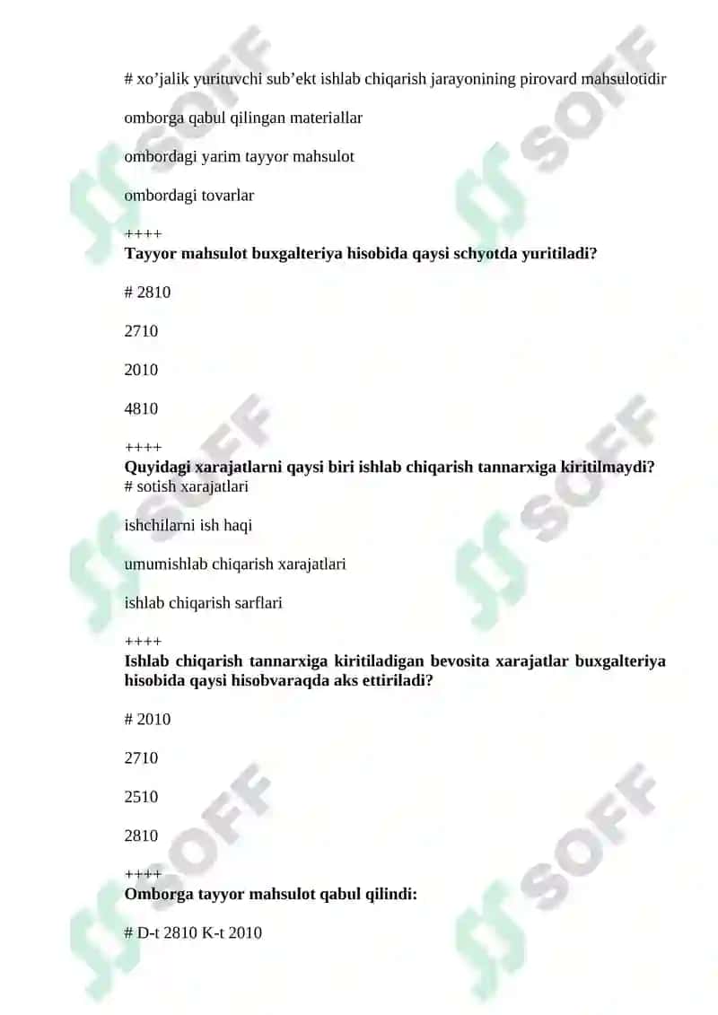 Buxalteriya fanidan yakuniy bosqichiga tushadigan savollar. 8