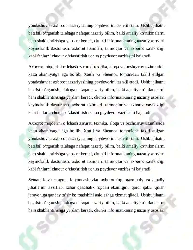 INFORMATIKANING NAZARIY ASOSLARI FANIDAN MUSTAQIL TA’LIM ISHI 8
