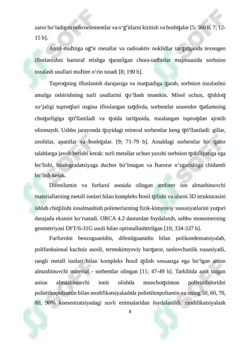 Tarkibida kislarod va azot bo`lgan ionitlar sintizi va ularning tahlili 8