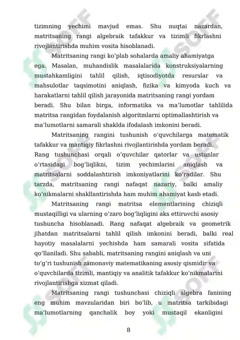 Matritsa tushunchasi va rangi hisoblash 8