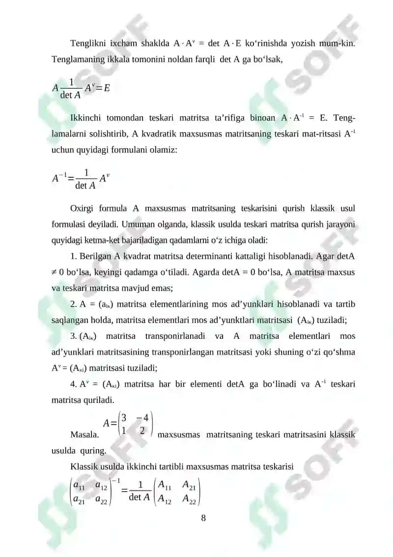Matritsa algebraasi, determinant va teskari matritsa 8