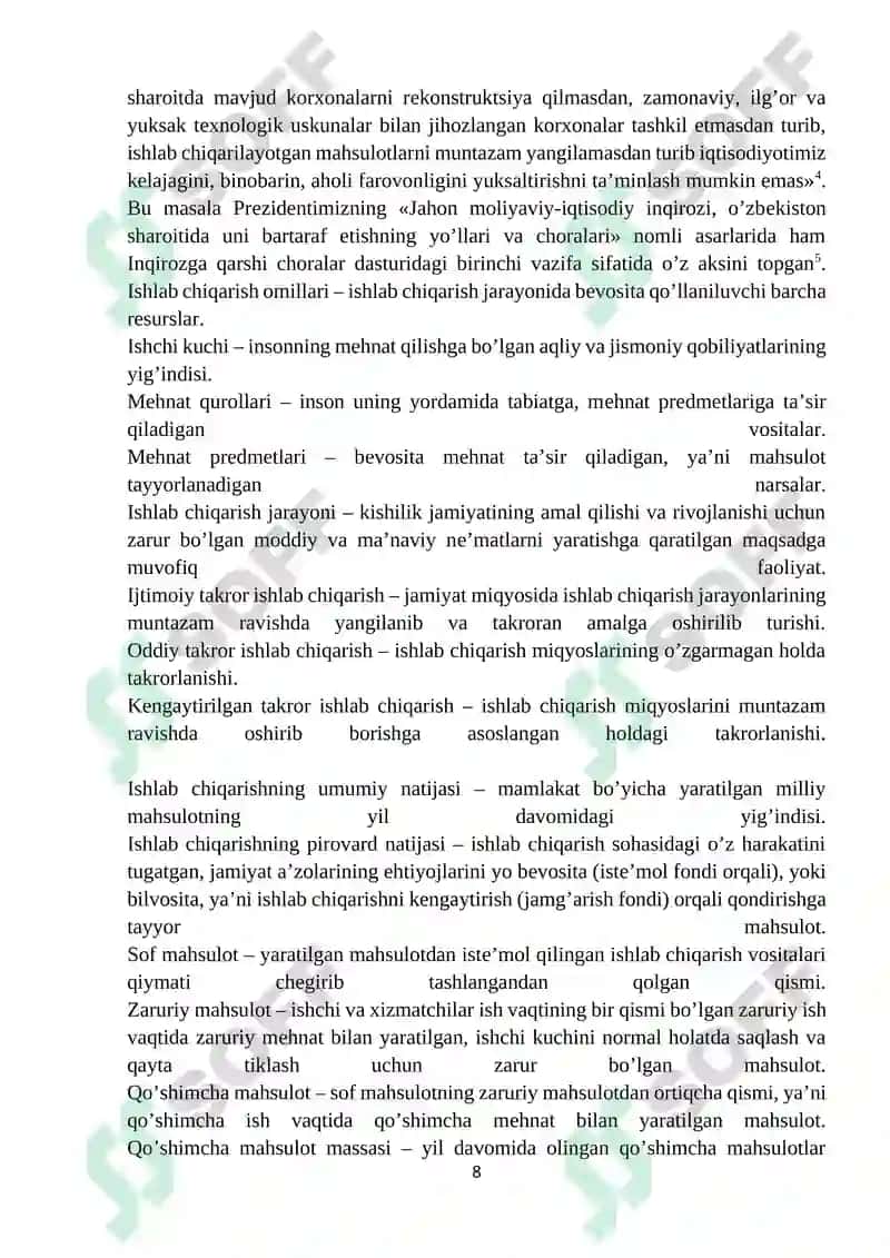 Ishlab chiqarish omillari va unga ta'sir etivchi omillar 8