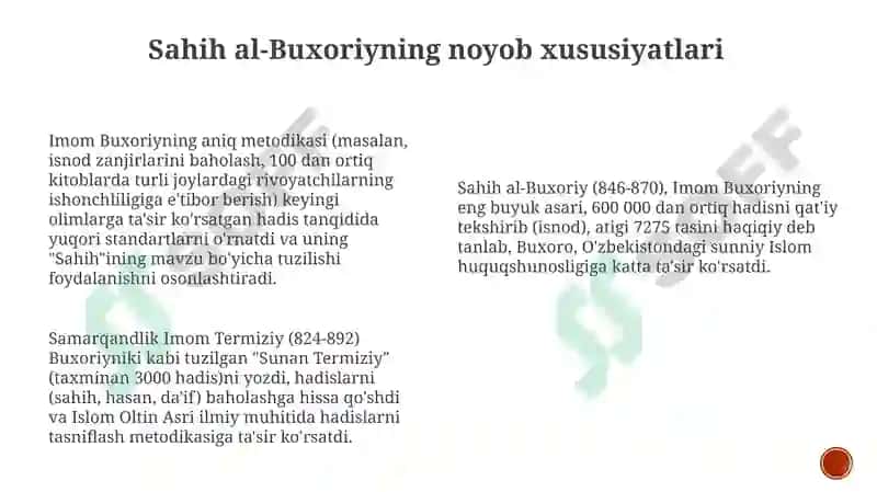 Imom Buxoriy va Imom Termiziyning hadis ilmiga qoʻshgan hisalari 8