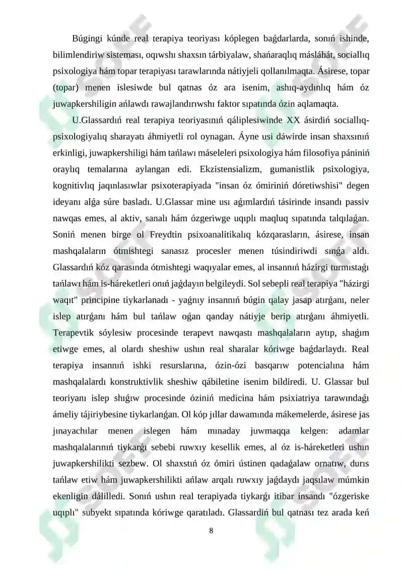 U. Glassardıń real terapiyası   toplarda islewde qollanıw imkaniyatları 8