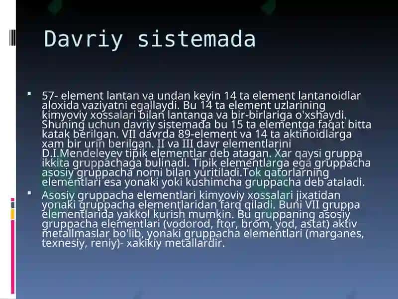 Atomlarning davriy va davriy bo'lmagan xossalari 8