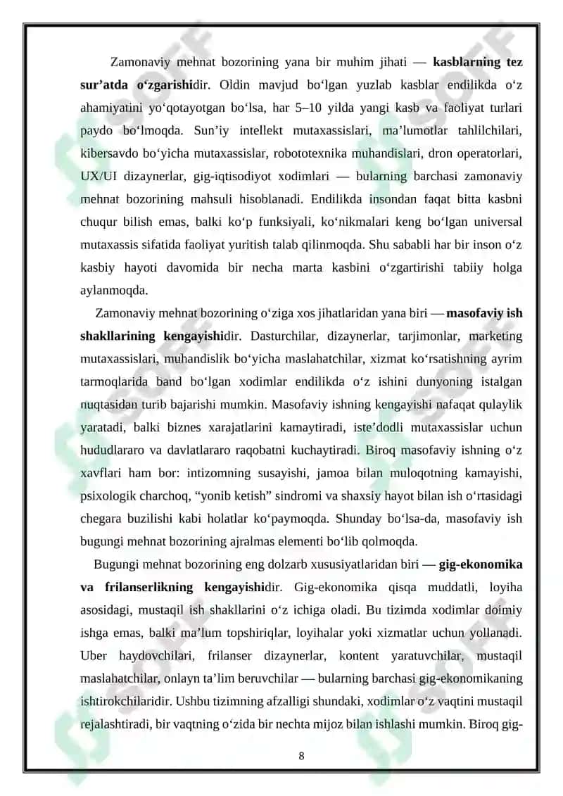 Mehnat bozorini rivojlantirishda marketing tatqiqotlaridan foydalanish 8