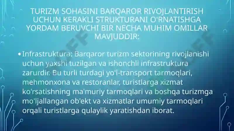 Turizmni barqaror rivojlanishida  infratuzilmaning ahamiyati 8